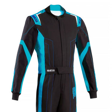 Black and blue racing suit with Sparco branding on a white background